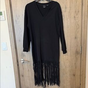 Pinko Black Long Sleeve Fringe Dress